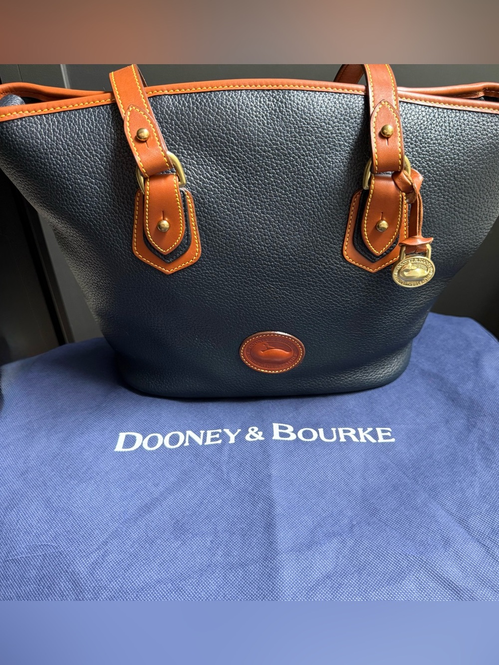 NWT Vintage Dooney & Bourke AWL
Navy Stephanie Shoulder Tote Bag - Pristine!